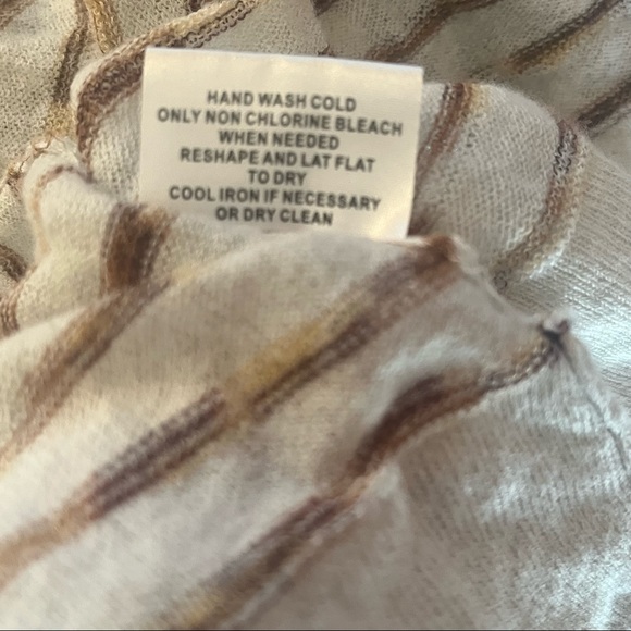 AVA Women’s Cardigan Cream Brown Taupe Stripe Long Sleeve Waterfall Soft Sz S - Picture 9 of 10